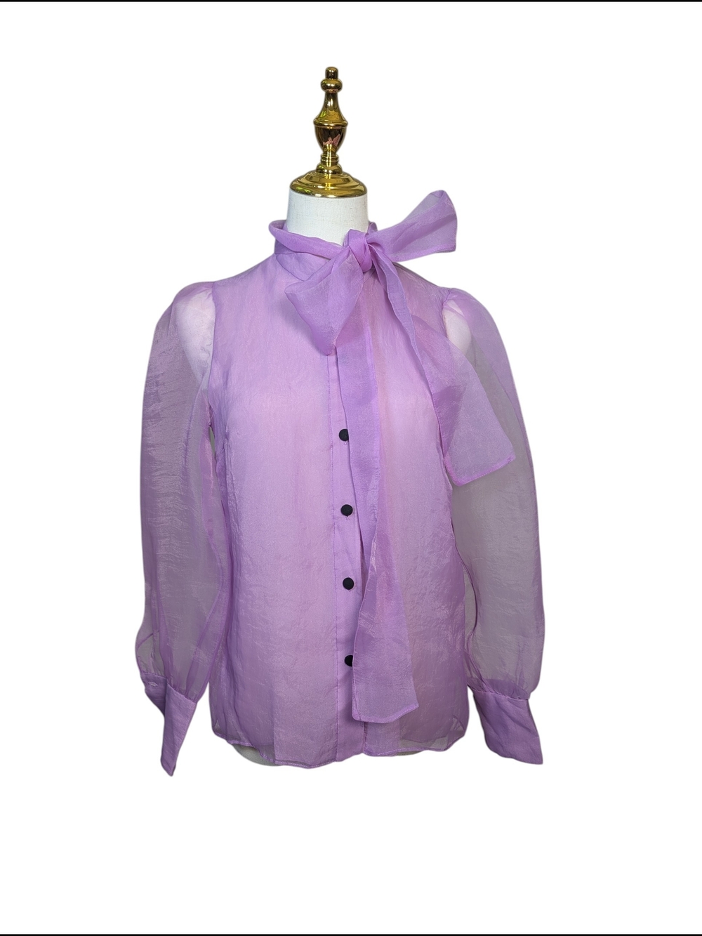 ZARA PURPLE SHEER ORGANZA BOW TIE BLOUSE TOP XS